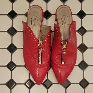 AGL Red Leather Mules with Gold Accents